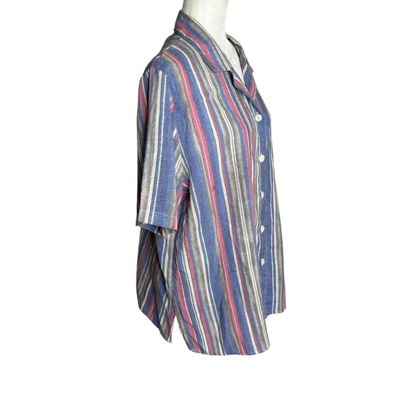 Vintage 90s Striped Button Up Shirt XL Short Sleeve Lightweight Collared - Picture 5 of 6